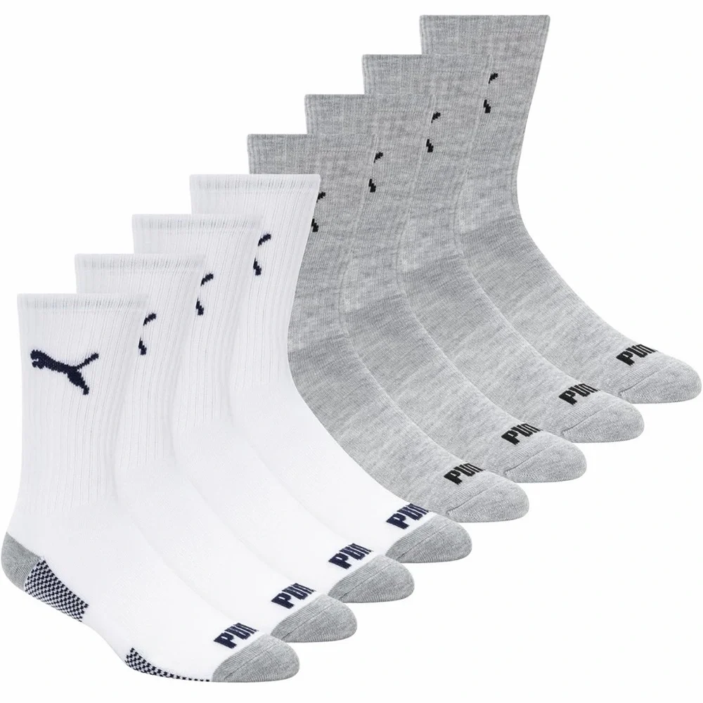 PUMA Men’s Athletic Crew Socks 8 Pack Size 10-13 Cushioned Moisture Wicking NWT